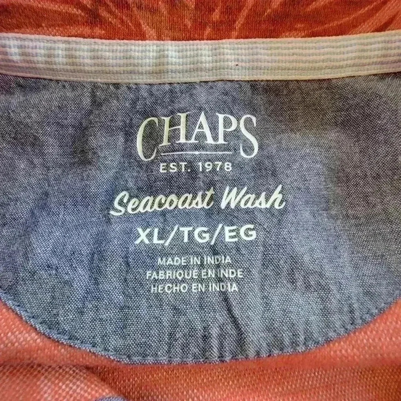 Chaps Mens Seacoast Wash Slub Pique Polo Shirt Short Sleeves Salmon Palm Size XL - Picture 5 of 7